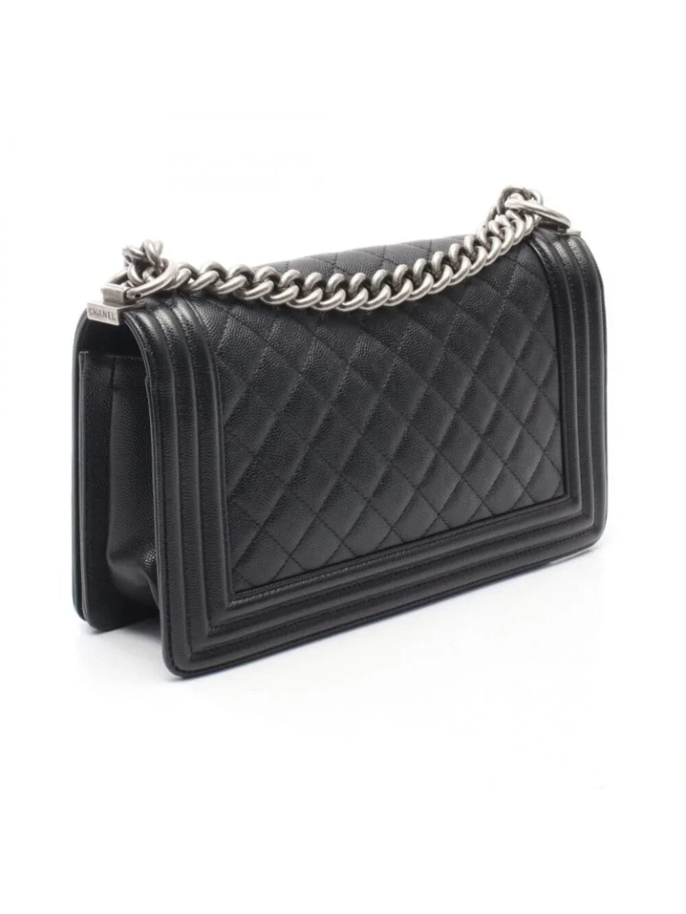 Chanel Shoulder Bag Boy Black Caviar Leather Boy Chain